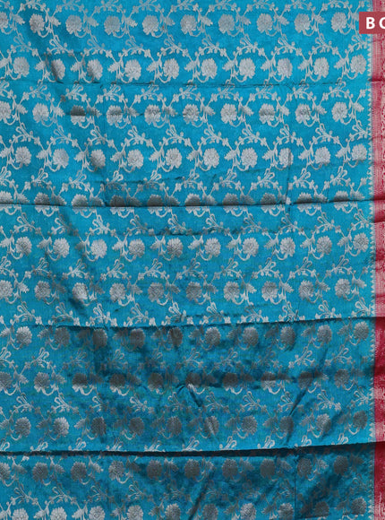 Banarasi semi silk saree peacock green shade and pink with allover thread & zari weaves and zari woven border