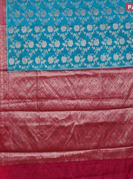 Banarasi semi silk saree peacock green shade and pink with allover thread & zari weaves and zari woven border