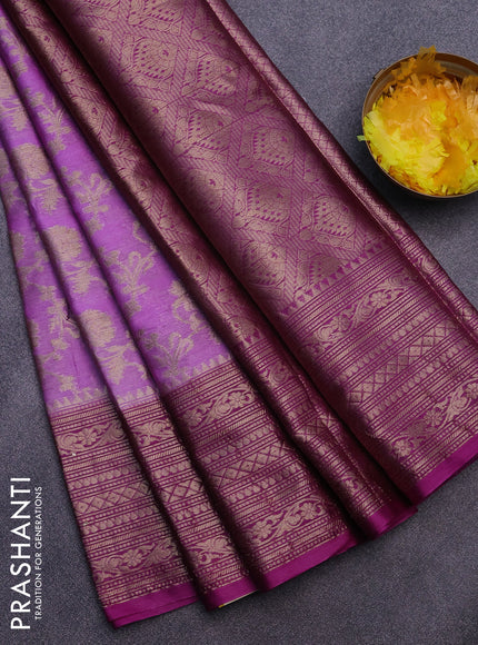 Banarasi semi silk saree lavender and purple with allover thread & zari weaves and zari woven border