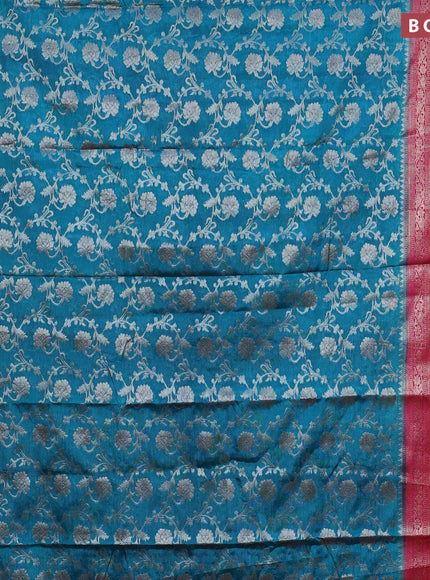 Banarasi semi silk saree peacock green shade and pink with allover thread & zari weaves and zari woven border