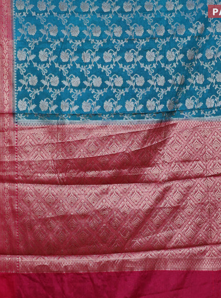 Banarasi semi silk saree peacock green shade and pink with allover thread & zari weaves and zari woven border