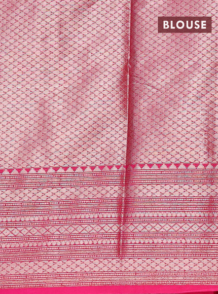 Banarasi semi silk saree peacock green shade and pink with allover thread & zari weaves and zari woven border