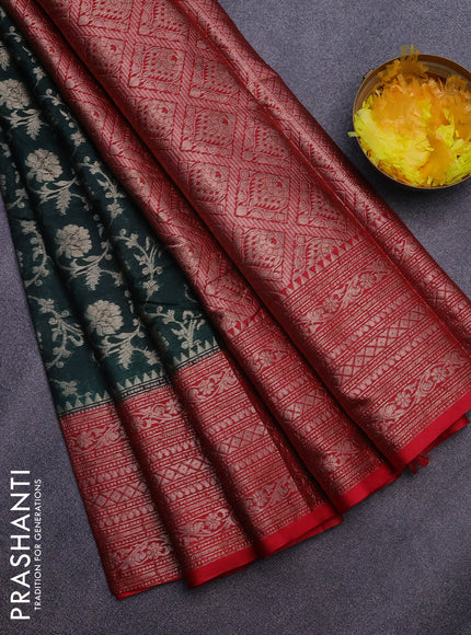 Banarasi semi silk saree bottle green and red with allover thread & zari weaves and zari woven border