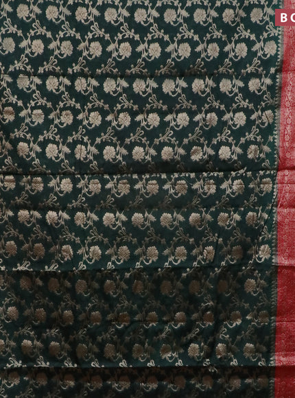 Banarasi semi silk saree bottle green and red with allover thread & zari weaves and zari woven border