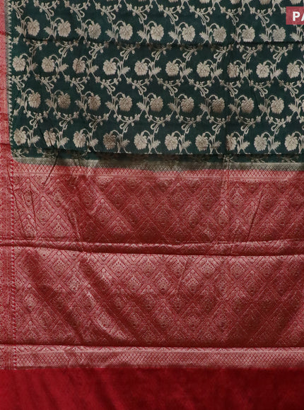 Banarasi semi silk saree bottle green and red with allover thread & zari weaves and zari woven border