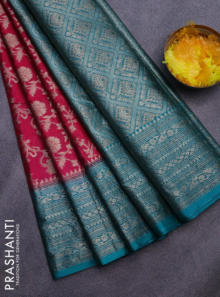 Banarasi semi silk saree pink and teal green with allover thread & zari weaves and zari woven border