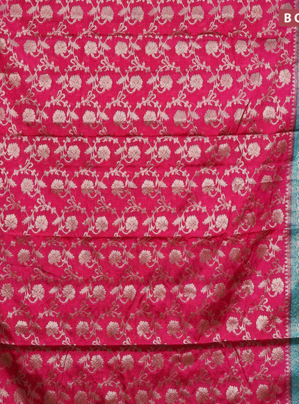 Banarasi semi silk saree pink and teal green with allover thread & zari weaves and zari woven border