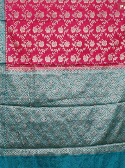 Banarasi semi silk saree pink and teal green with allover thread & zari weaves and zari woven border