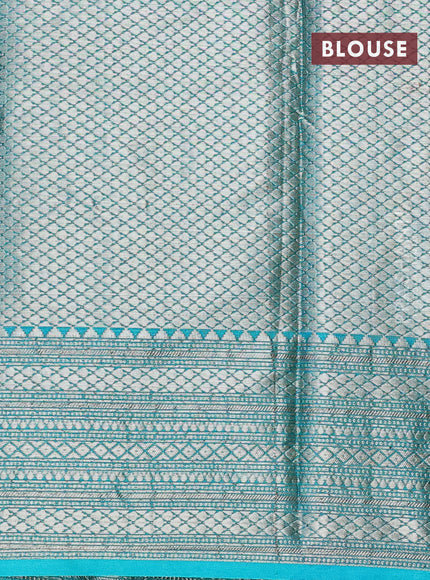 Banarasi semi silk saree pink and teal green with allover thread & zari weaves and zari woven border