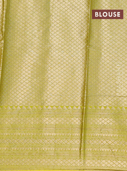 Banarasi semi silk saree dark purple and lime yellow with allover thread & zari weaves and zari woven border