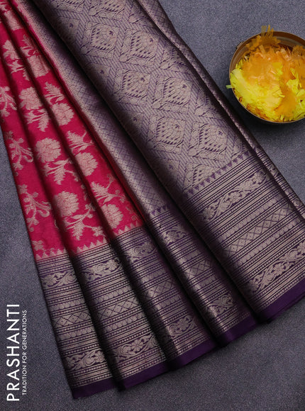 Banarasi semi silk saree pink and purple with allover thread & zari weaves and zari woven border