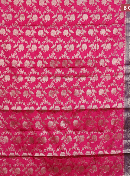 Banarasi semi silk saree pink and purple with allover thread & zari weaves and zari woven border