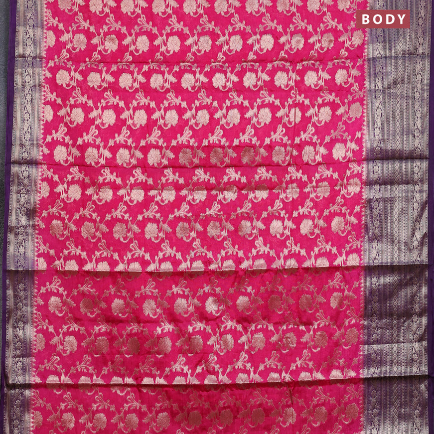 Banarasi semi silk saree pink and purple with allover thread & zari weaves and zari woven border