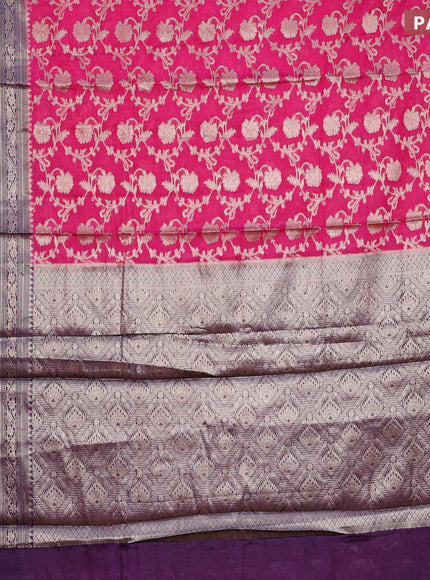 Banarasi semi silk saree pink and purple with allover thread & zari weaves and zari woven border