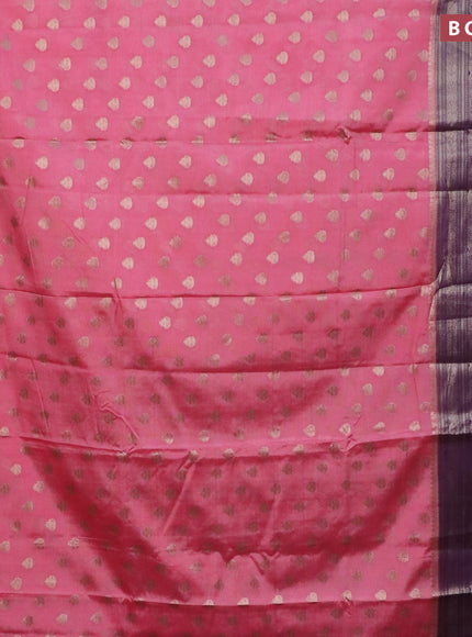 Banarasi semi silk saree pink shade and violet with allover thread & zari woven buttas and long zari woven border