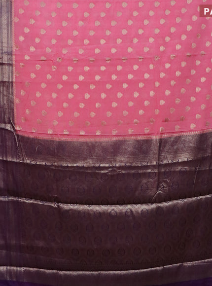 Banarasi semi silk saree pink shade and violet with allover thread & zari woven buttas and long zari woven border