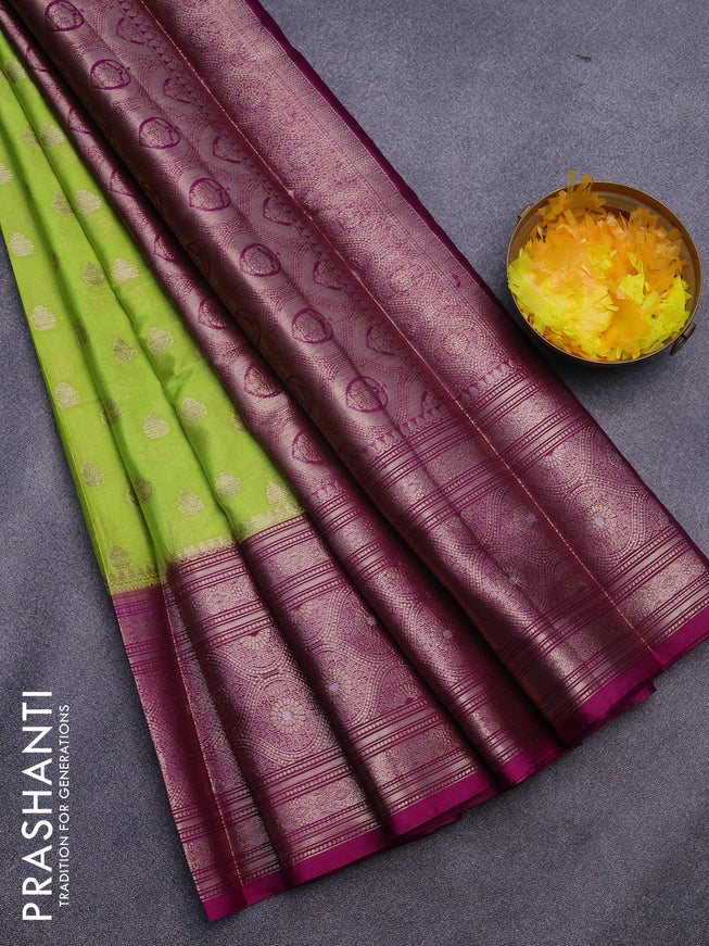 Banarasi semi silk saree light green and purple with allover thread & zari woven buttas and long zari woven border