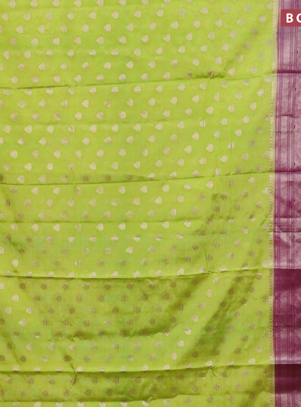 Banarasi semi silk saree light green and purple with allover thread & zari woven buttas and long zari woven border