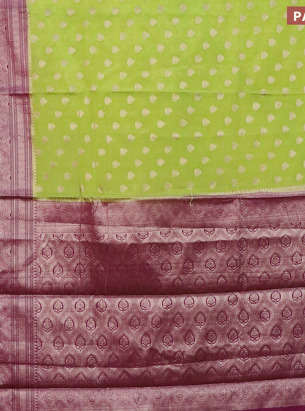 Banarasi semi silk saree light green and purple with allover thread & zari woven buttas and long zari woven border