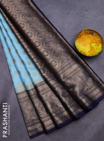 Banarasi semi silk saree light blue and blue with allover thread & zari woven buttas and long zari woven border