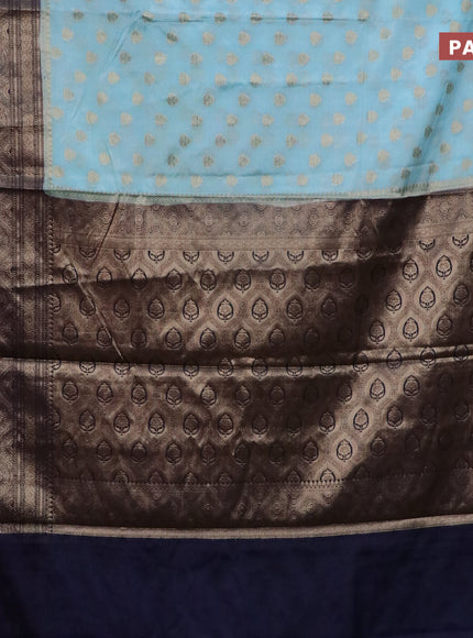 Banarasi semi silk saree light blue and blue with allover thread & zari woven buttas and long zari woven border