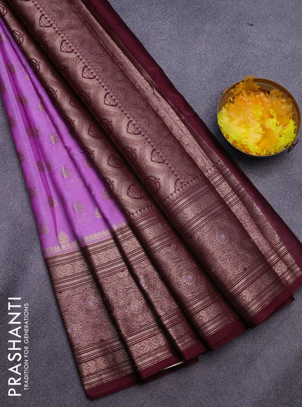 Banarasi semi silk saree lavender shade and wine shade with allover thread & zari woven buttas and long zari woven border