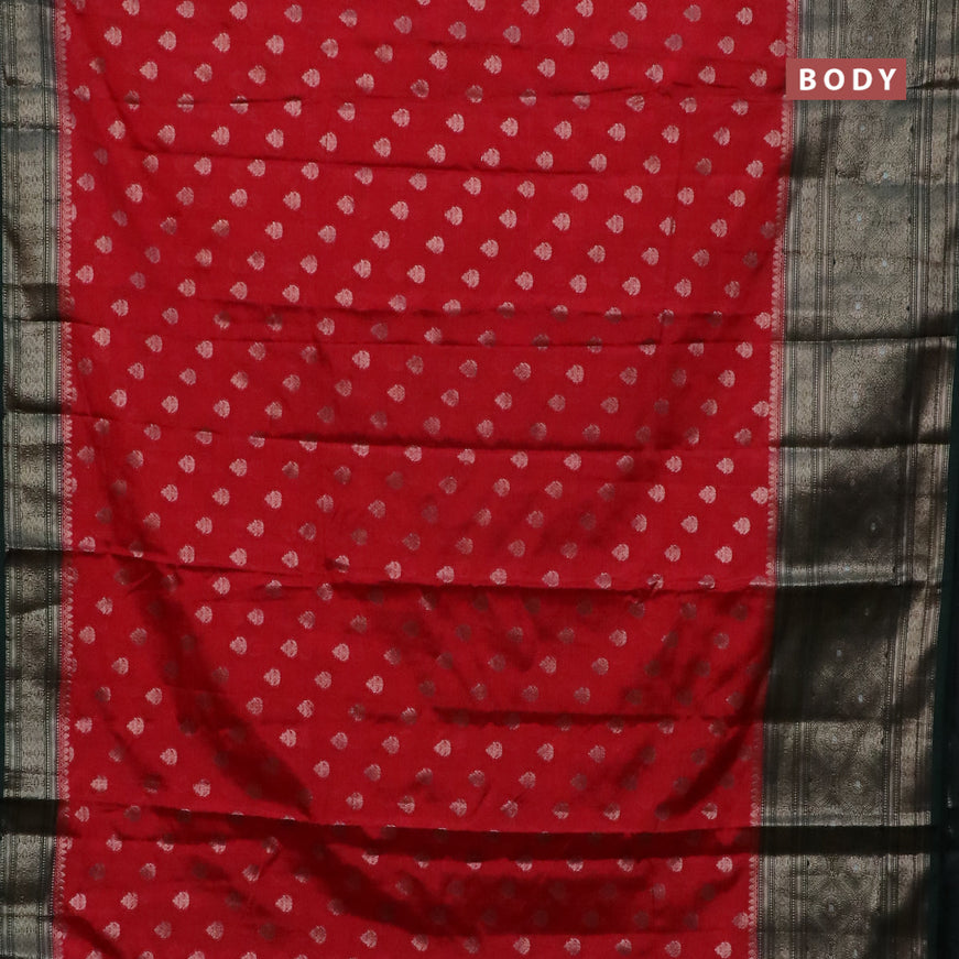 Banarasi semi silk saree red and green with allover thread & zari woven buttas and long zari woven border