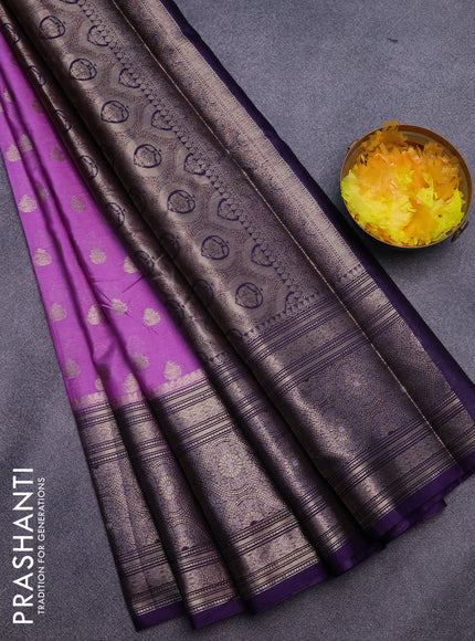 Banarasi semi silk saree lavender shade and violet with allover thread & zari woven buttas and long zari woven border