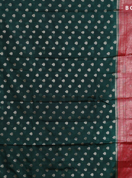 Banarasi semi silk saree bottle green and red with allover thread & zari woven buttas and long zari woven border