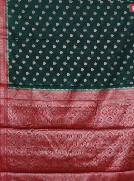 Banarasi semi silk saree bottle green and red with allover thread & zari woven buttas and long zari woven border