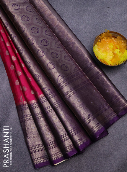 Banarasi semi silk saree pink and violet with allover thread & zari woven buttas and long zari woven border