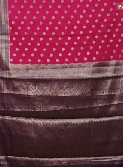 Banarasi semi silk saree pink and violet with allover thread & zari woven buttas and long zari woven border