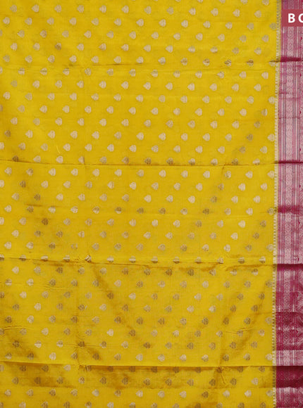 Banarasi semi silk saree yellow and pink with allover thread & zari woven buttas and long zari woven border