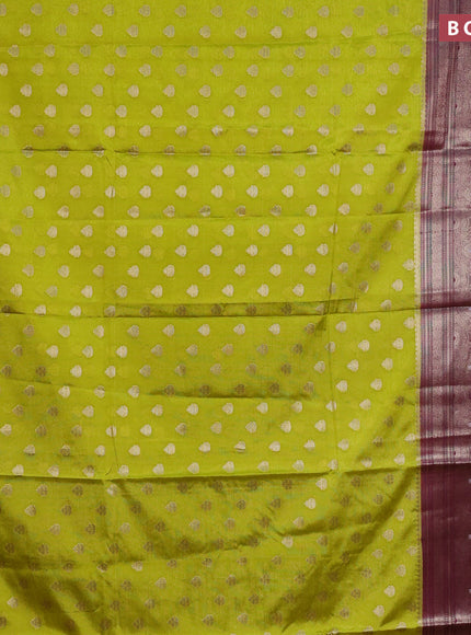 Banarasi semi silk saree lime green and purple with allover thread & zari woven buttas and long zari woven border