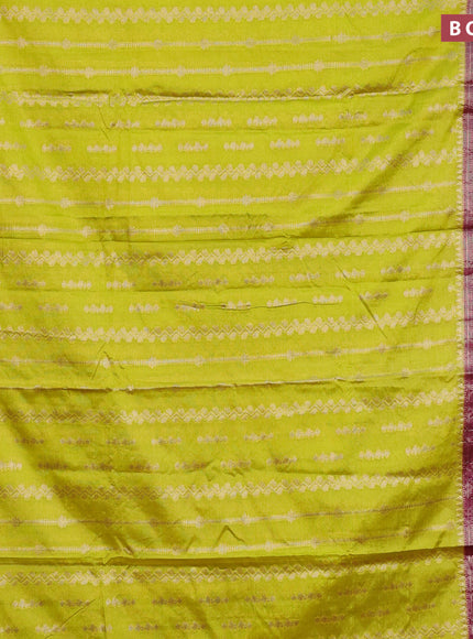 Banarasi semi silk saree lime green and purple with allover zari weaves and long zari woven border