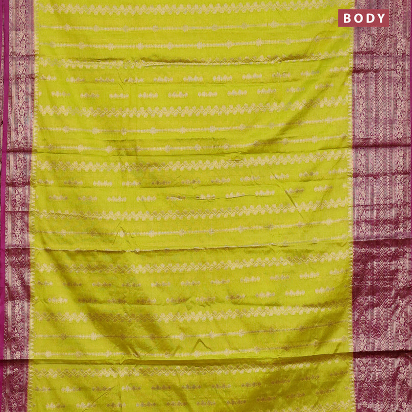 Banarasi semi silk saree lime green and purple with allover zari weaves and long zari woven border