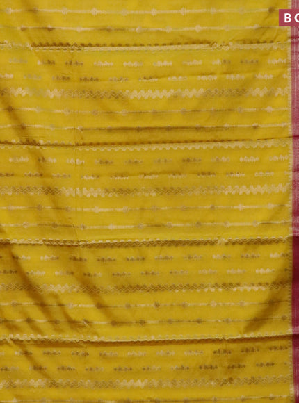 Banarasi semi silk saree yellow and pink with allover zari weaves and long zari woven border