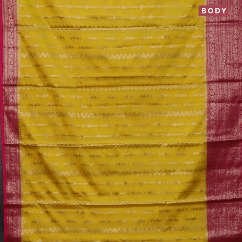 Banarasi semi silk saree yellow and pink with allover zari weaves and long zari woven border