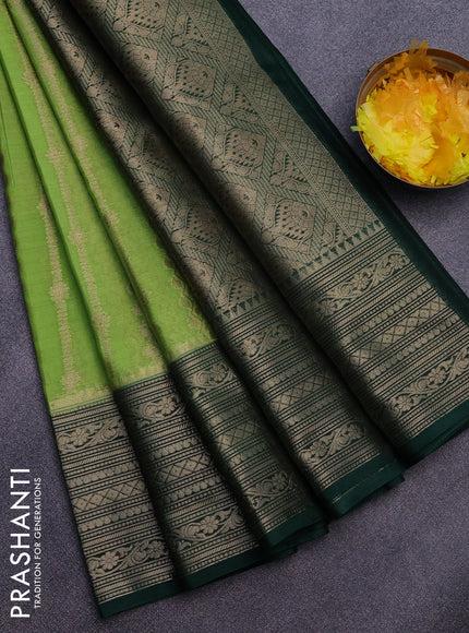 Banarasi semi silk saree light green and dark green with allover zari weaves and long zari woven border