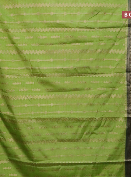 Banarasi semi silk saree light green and dark green with allover zari weaves and long zari woven border