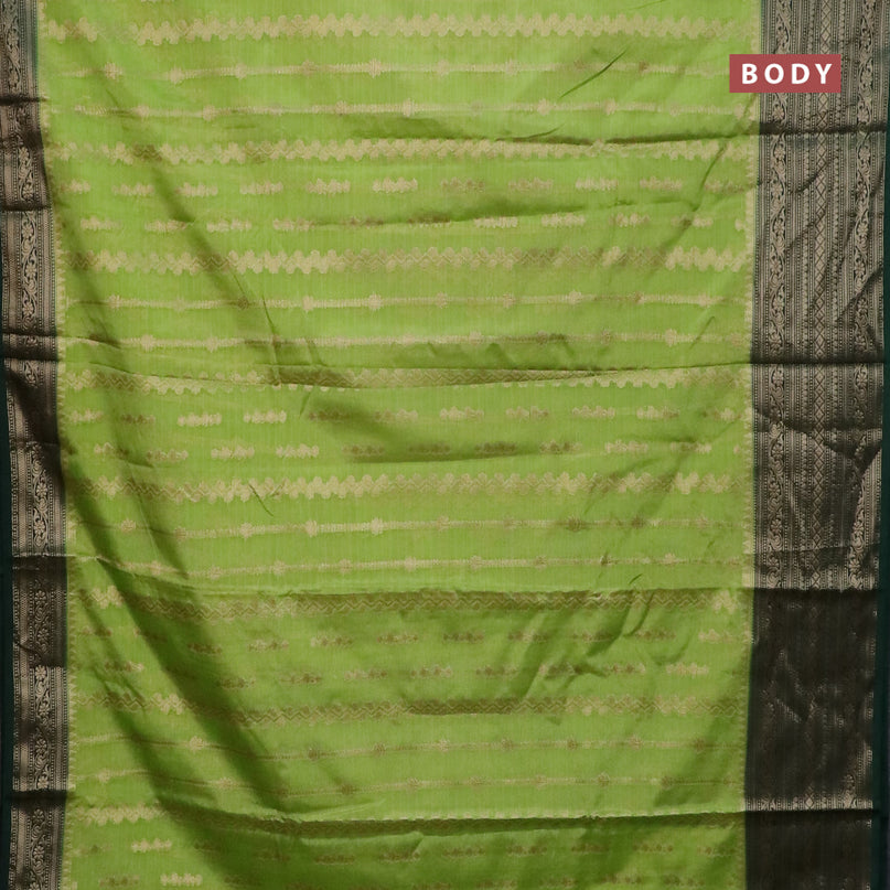 Banarasi semi silk saree light green and dark green with allover zari weaves and long zari woven border