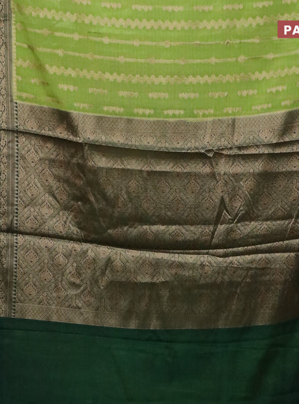 Banarasi semi silk saree light green and dark green with allover zari weaves and long zari woven border