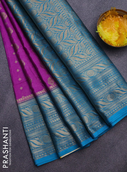 Banarasi semi silk saree mild purple shade and teal blue with allover thread & zari woven buttas and long zari woven border