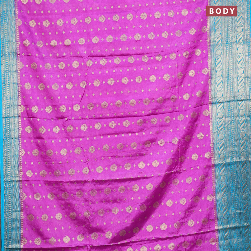 Banarasi semi silk saree mild purple shade and teal blue with allover thread & zari woven buttas and long zari woven border