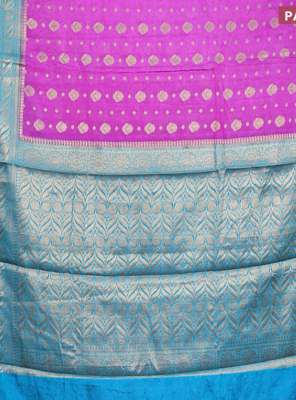 Banarasi semi silk saree mild purple shade and teal blue with allover thread & zari woven buttas and long zari woven border