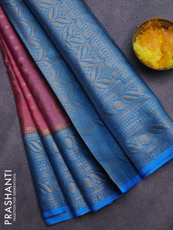 Banarasi semi silk saree light pink and blue with allover thread & zari woven buttas and long zari woven border