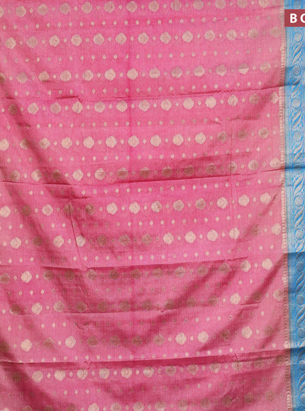 Banarasi semi silk saree light pink and blue with allover thread & zari woven buttas and long zari woven border