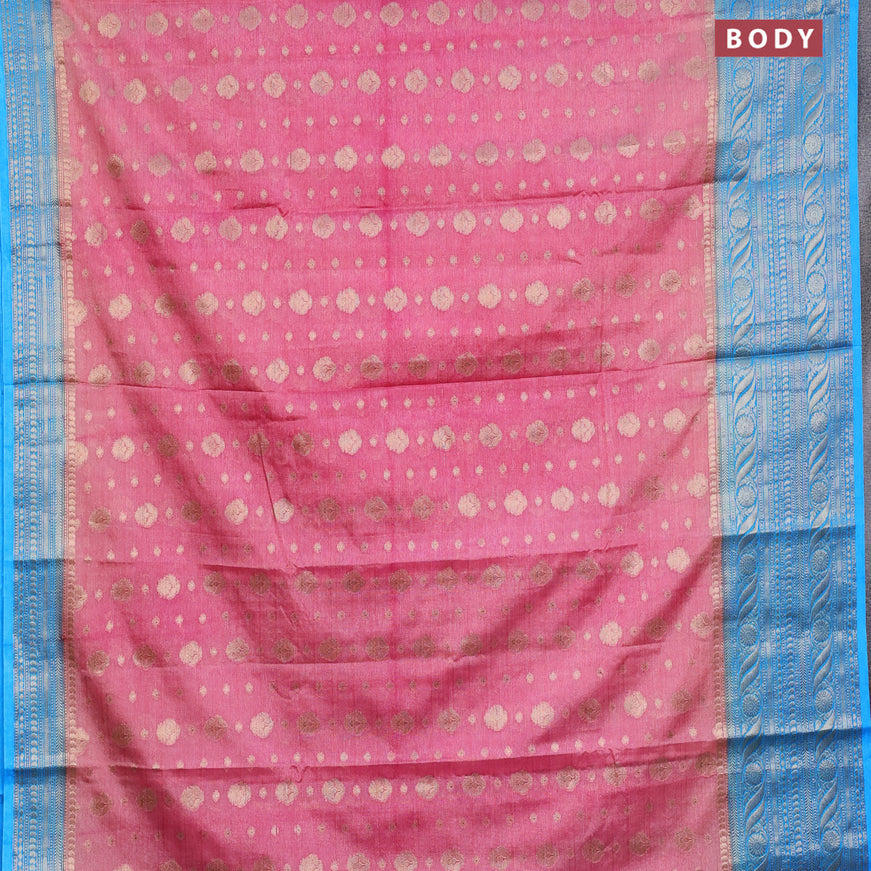 Banarasi semi silk saree light pink and blue with allover thread & zari woven buttas and long zari woven border