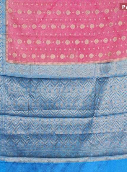 Banarasi semi silk saree light pink and blue with allover thread & zari woven buttas and long zari woven border