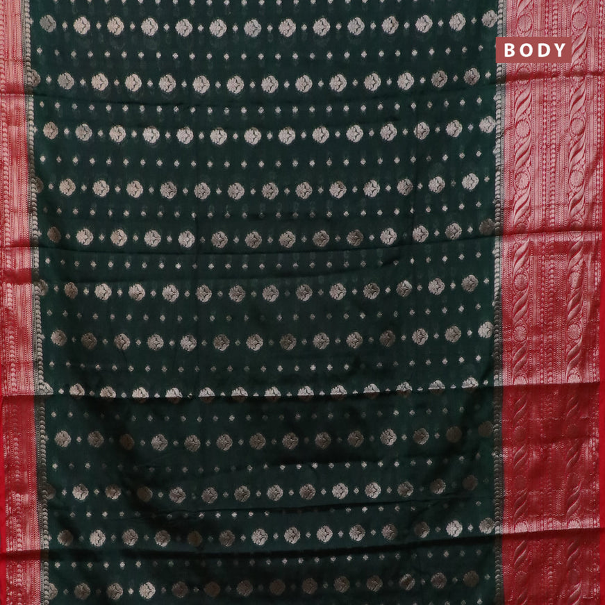 Banarasi semi silk saree bottle green and red with allover thread & zari woven buttas and long zari woven border